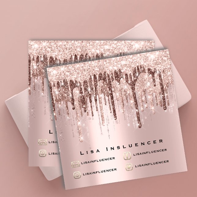 Influencer Makeup Drip Glitter Rose Chocolate Pink Square Business Card (Creator Uploaded)