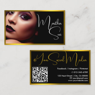 Influencer Model Yellow Gold Black Photo QR-Code Business Card