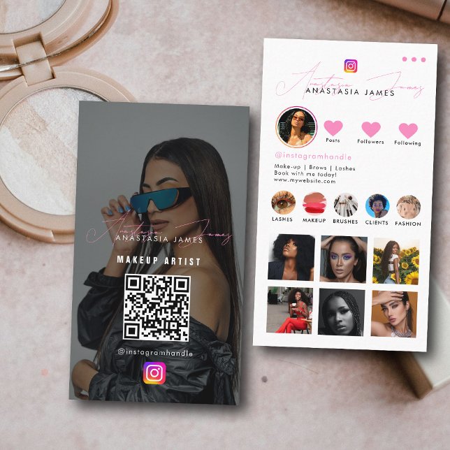 Influencer Photo Feed Girly Social Media QR Code  Business Card (Influencer Photo Feed Girly Social Media QR Code Business Card)