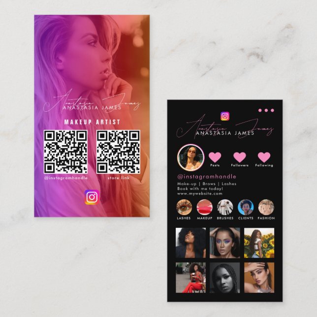Influencer Photo Feed Grid Social Media 2 QR Code  Business Card (Front/Back)