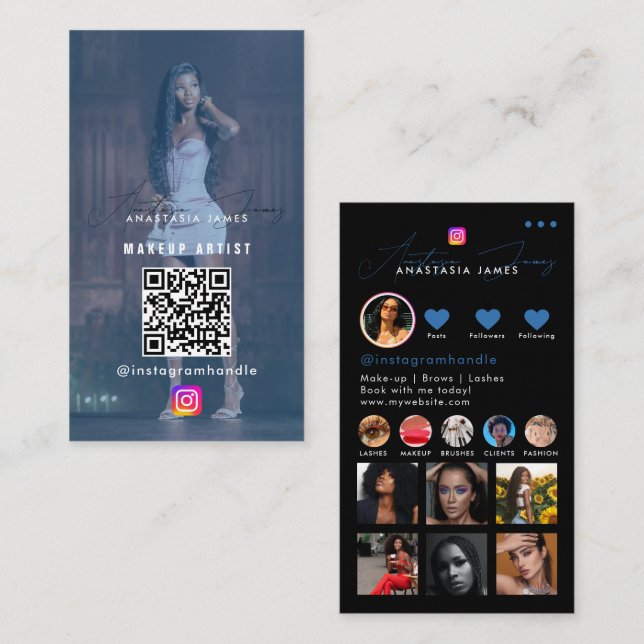 Influencer Photo Feed Grid Social Media QR Code  Business Card (Front/Back)