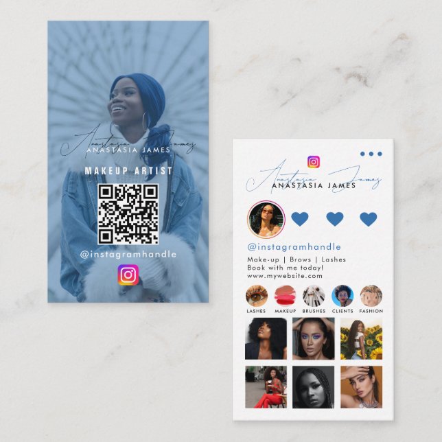 Influencer Photo Feed Grid Social Media QR Code  Business Card (Front/Back)