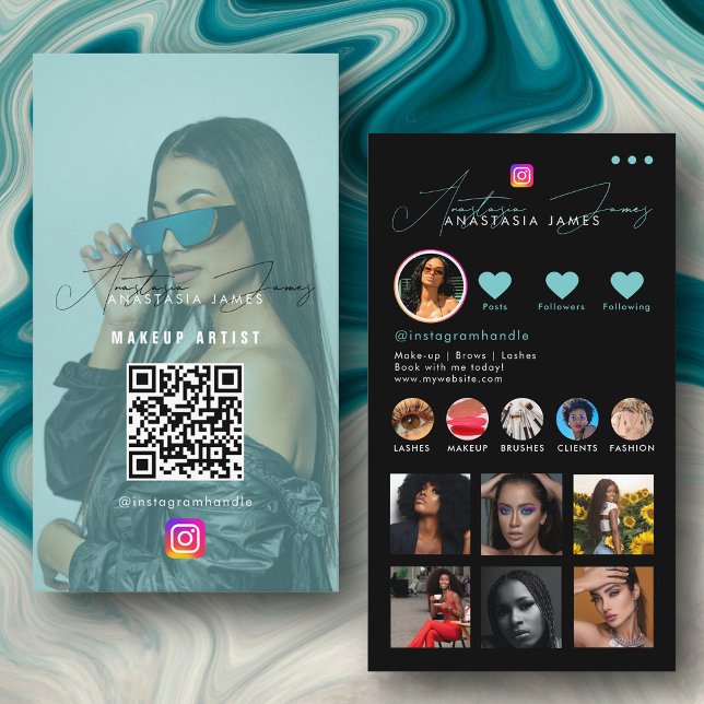 Influencer Photo Feed Grid Social Media Turquoise Business Card (Influencer Photo Feed Grid Social Media Turquoise Business Card)