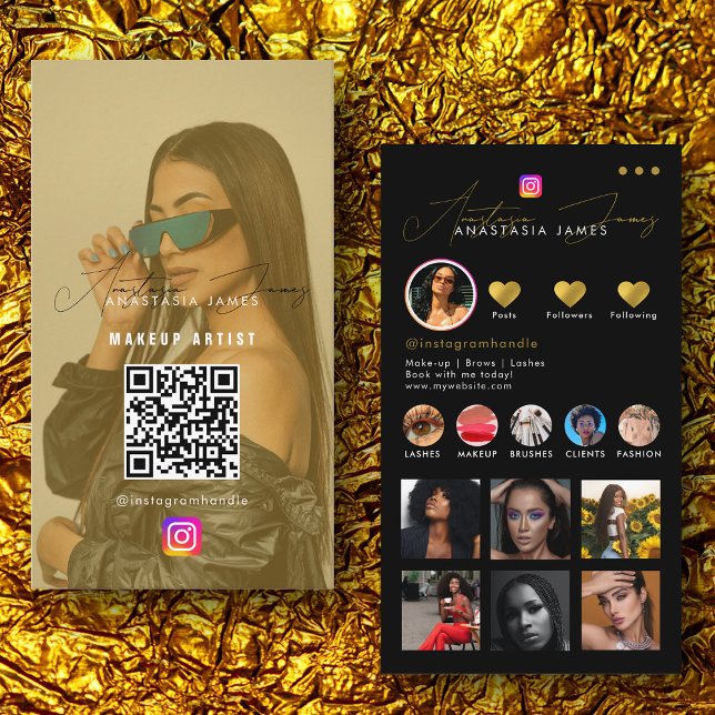 Influencer Photo Feed Social Media QR Code Gold Business Card (Influencer Photo Feed Social Media QR Code Gold Business Card)