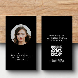Influencer QR code social media photo black Business Card