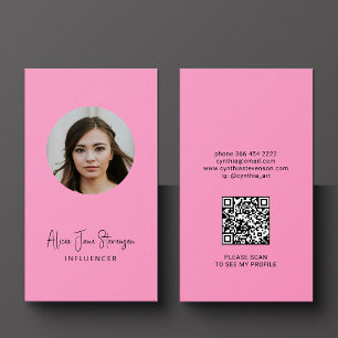 Influencer QR code social media photo pink Business Card