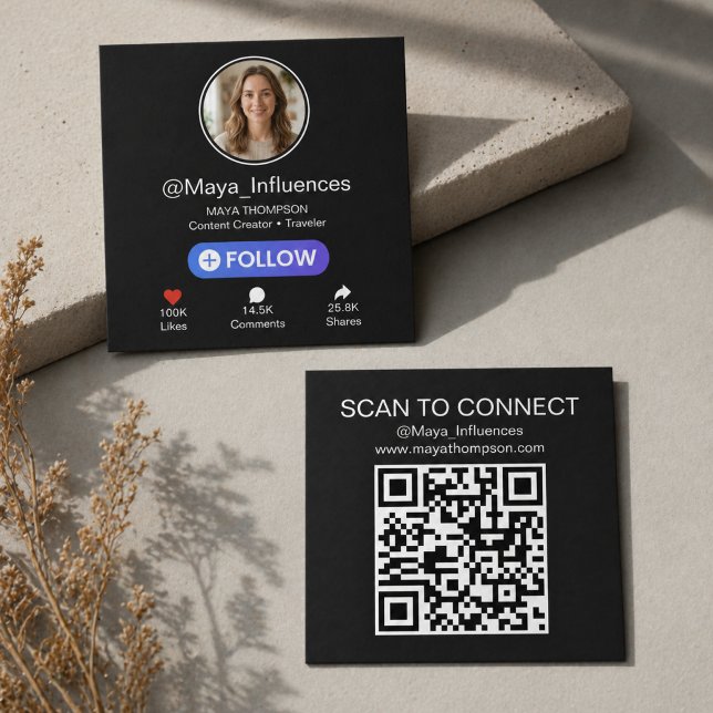 Influencer Social Media UI Style Square QR Code Business Card (Creative Instagram UI Square Business Card with QR Code)