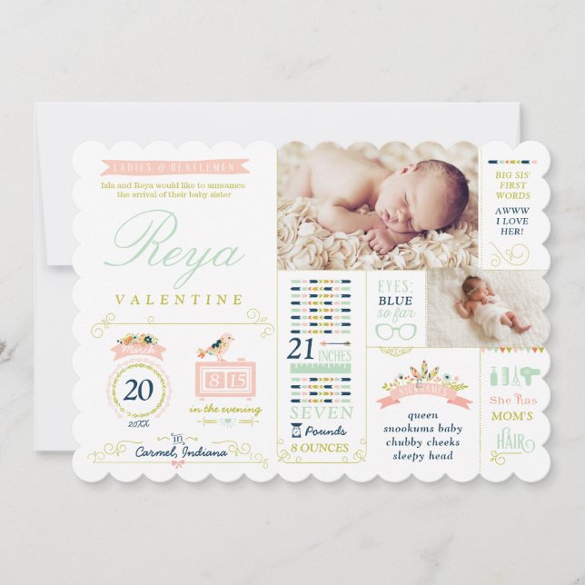 Infographic Stats Birth Announcement Cards (Front)