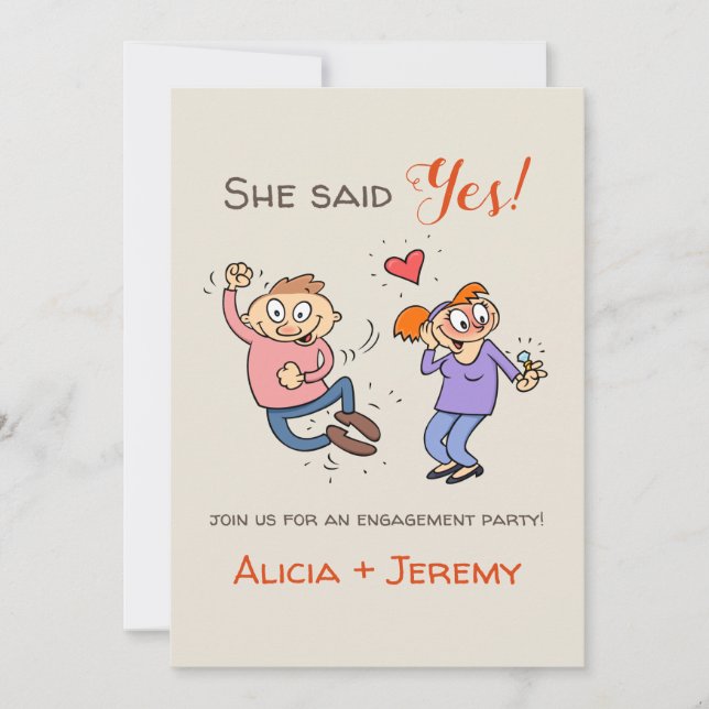 Informal Funny She Said Yes Engagement Invitation (Front)