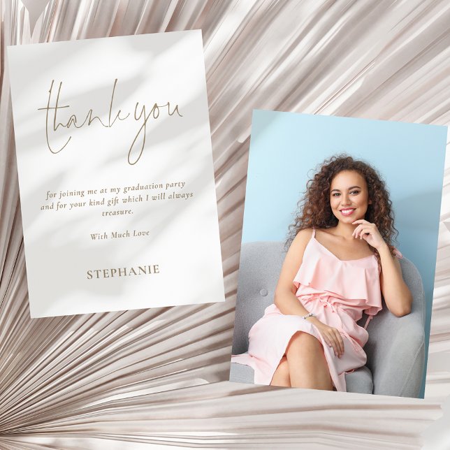 Informal Gold Script Photo Graduation Thank You Card (Front and back view - add your photo on the back!)