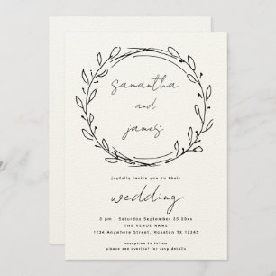  Informal Laurel Leaf Line Art QR Code Wedding Invitation
