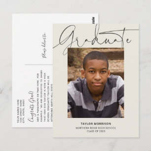 Informal Script Modern 1-Photo Graduation Postcard