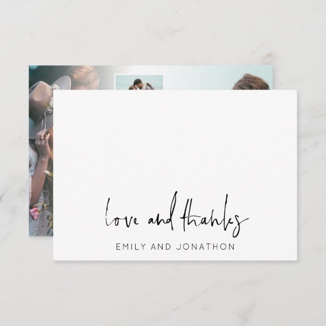 Informal Script Name 5 Photos Wedding Love Thanks Card (Front/Back)