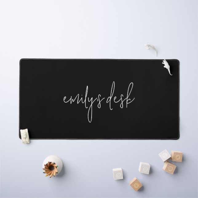 Informal Script Name Plain Black Desk Mat (Kids Table)
