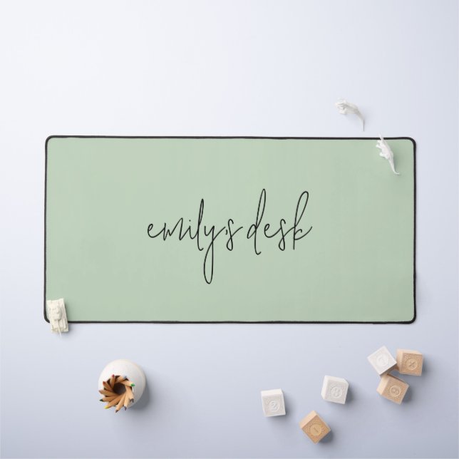 Informal Script Name Plain Sage Green Desk Mat (Kids Table)