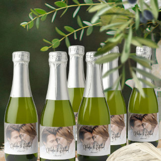 Informal Script Names Cheers Photo Wedding Favour Sparkling Wine Label