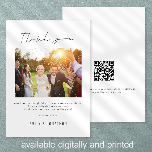 Informal Script Photo QR Code Wedding Thank You Card (Creator Uploaded)