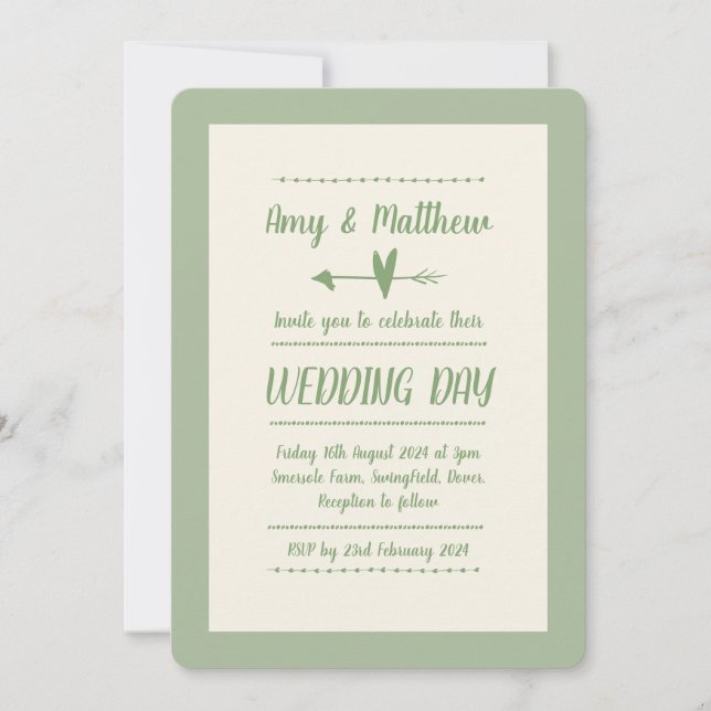 Informal Wedding Invitation Sage Green and Cream (Front)