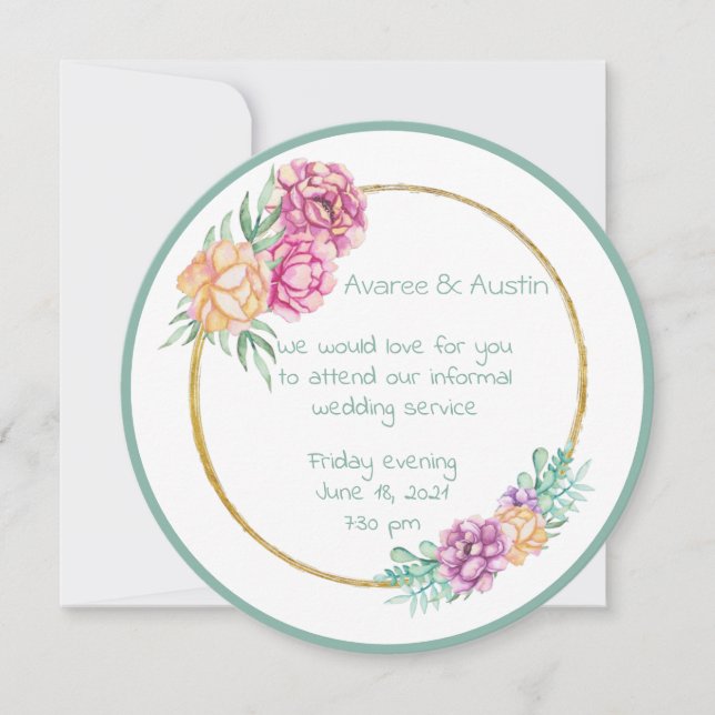 Informal Wedding Watercolor Flowers Invitation (Front)