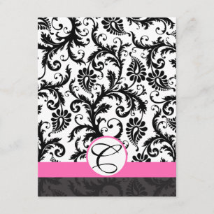 Information Cards-Black  Damask Hot Pink Trim Enclosure Card