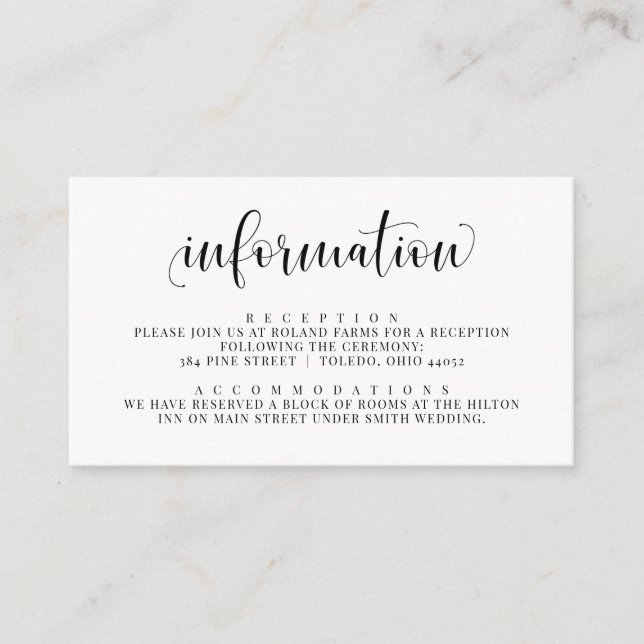 Information Wedding Invite Insert Enclosure Card (Front)
