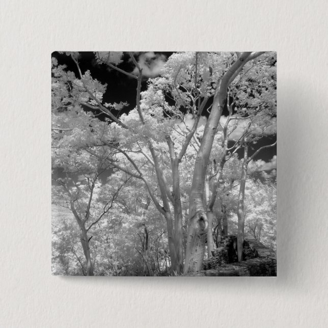 Infra red of trees buildings and trails in Las 2 15 Cm Square Badge (Front)
