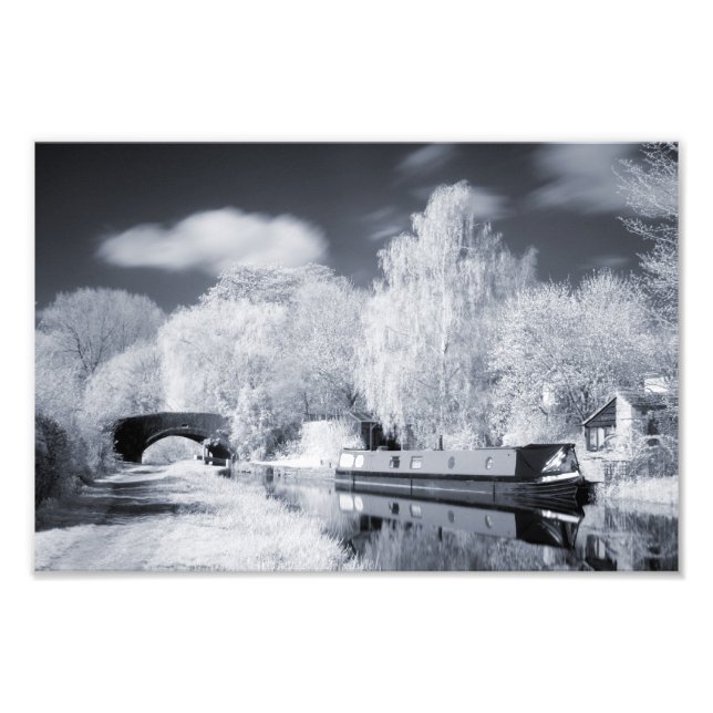 Infrared Narrowboat Moored on Oxford Canal Print (Front)
