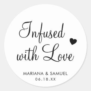 Infused With Love Black and White Wedding Favour Classic Round Sticker