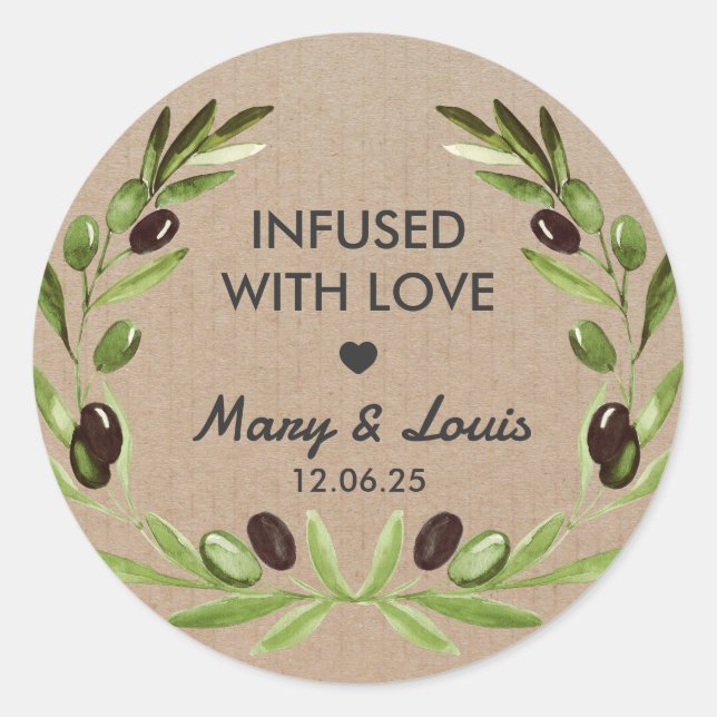 Infused with love Olive Oil Wedding Favor Label (Front)