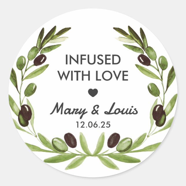 Infused with love Olive Oil Wedding Favor Label (Front)