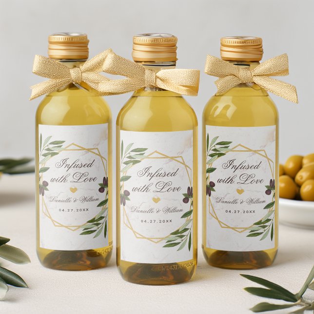 Infused with Love Olive Oil Wedding Favours Foliag Wine Label (Creator Uploaded)