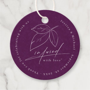Infused With Love Plum Elegant Line Art Leaf Favour Tags