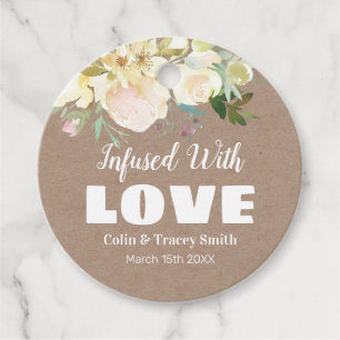 Infused With Love Rustic Kraft Pink Floral Wedding Favour Tags