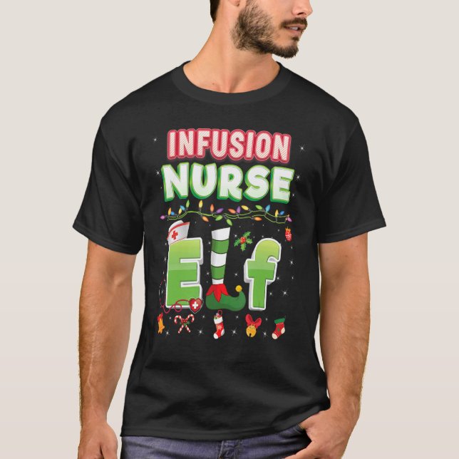 Infusion Nurse Elf Christmas Light Sweater Ugly Me (Front)