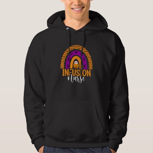 Infusion Nurse Leopard Rainbow Halloween Pumpkin N Hoodie (Front)