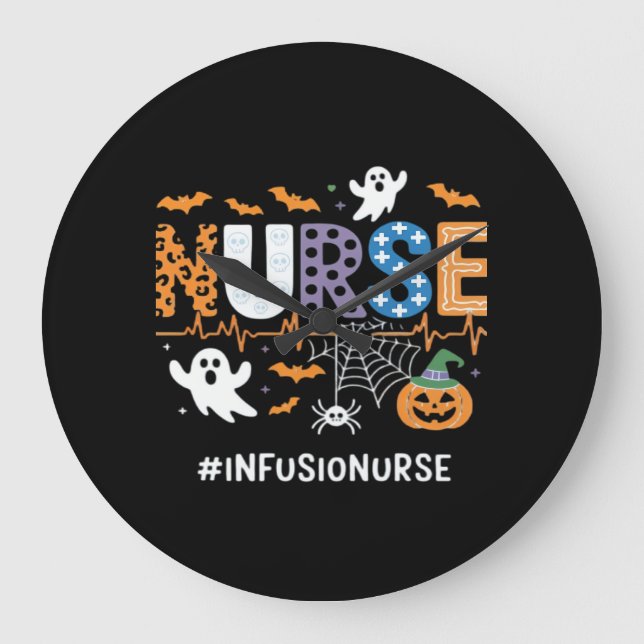 Infusion Nurse Nursing Stethoscope Halloween Essen Large Clock (Front)