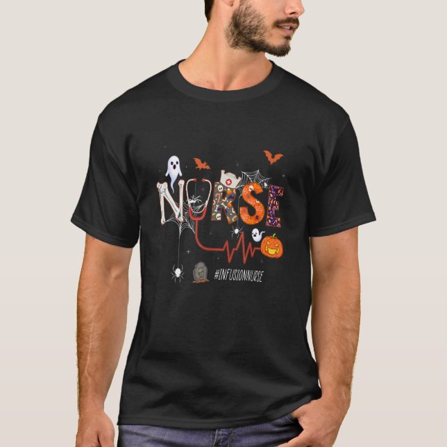 Infusion Nurse Stethoscope Pumpkin Halloween Nursi T-Shirt (Front)