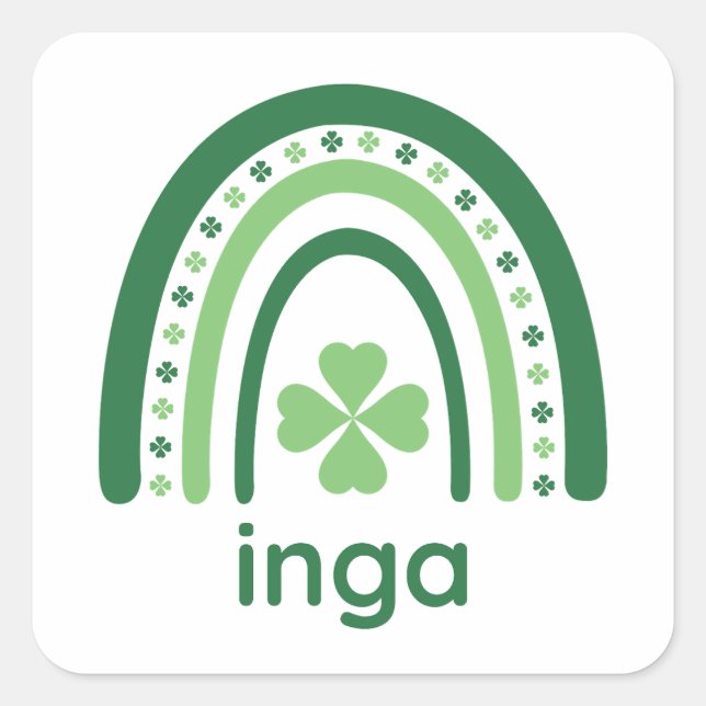 inga Name Clover Boho Rainbow Square Sticker (Front)