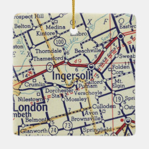 Ingersoll ON Vintage Map Ceramic Ornament