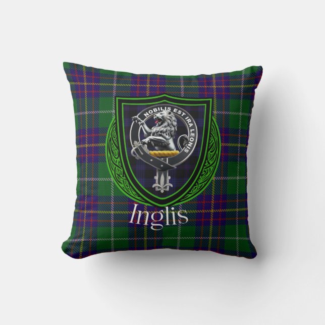 Inglis Scottish Clan Tartan & Crest Cushion (Front)