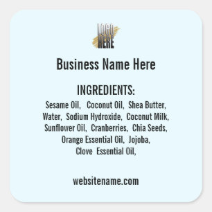 Ingredient list with Logo website on Light Blue Square Sticker