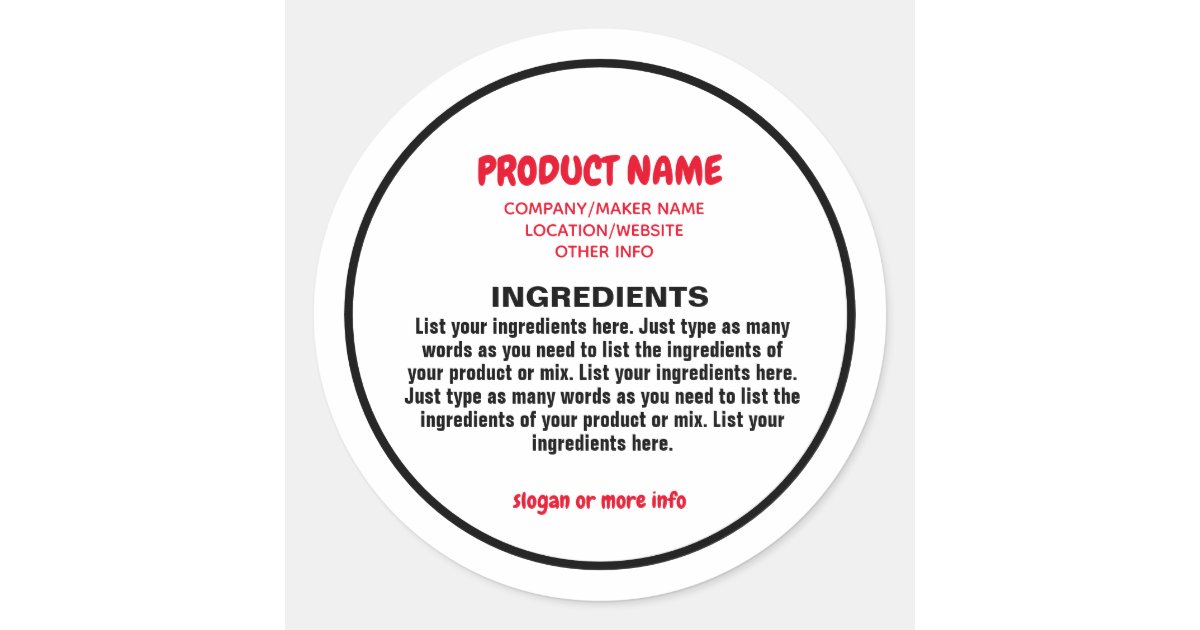 Ingredients Label with Product and Maker Info