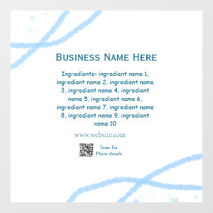 Ingredients name add business name website QR code