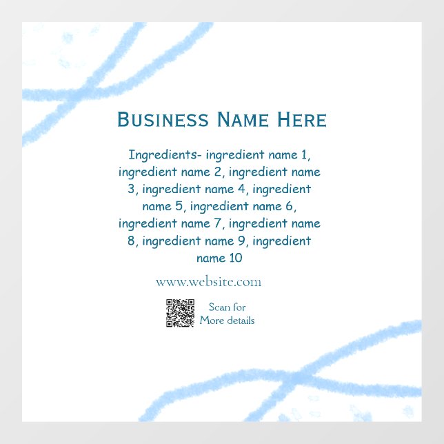 Ingredients name add business name website QR code (Sheet)