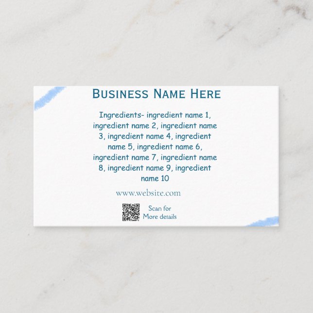 Ingredients name add business name website QR code Card (Front)