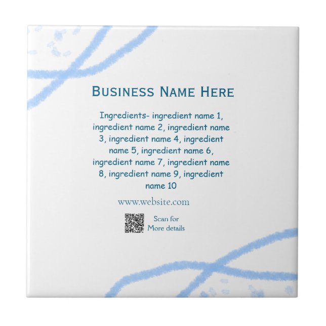 Ingredients name add business name website QR code Ceramic Tile (Front)