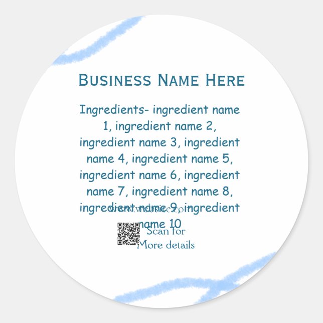 Ingredients name add business name website QR code Classic Round Sticker (Front)