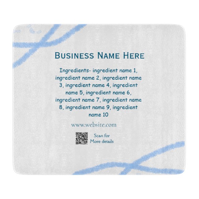 Ingredients name add business name website QR code Cutting Board (Front)