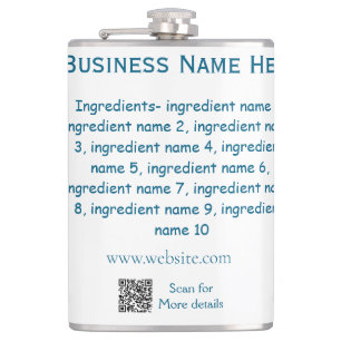 Ingredients name add business name website QR code Hip Flask