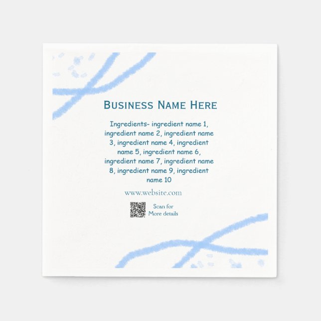 Ingredients name add business name website QR code Napkin (Front)